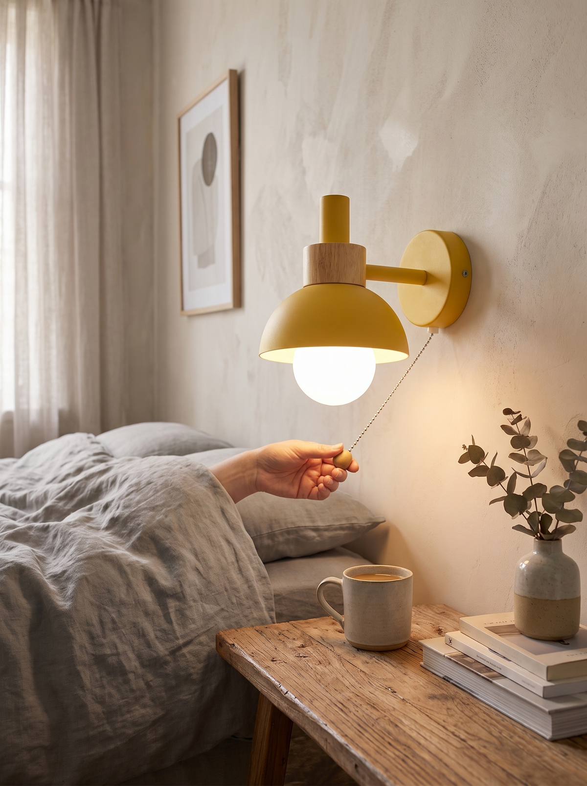 Nordic Wood Accent Wall Lamp in a minimal room