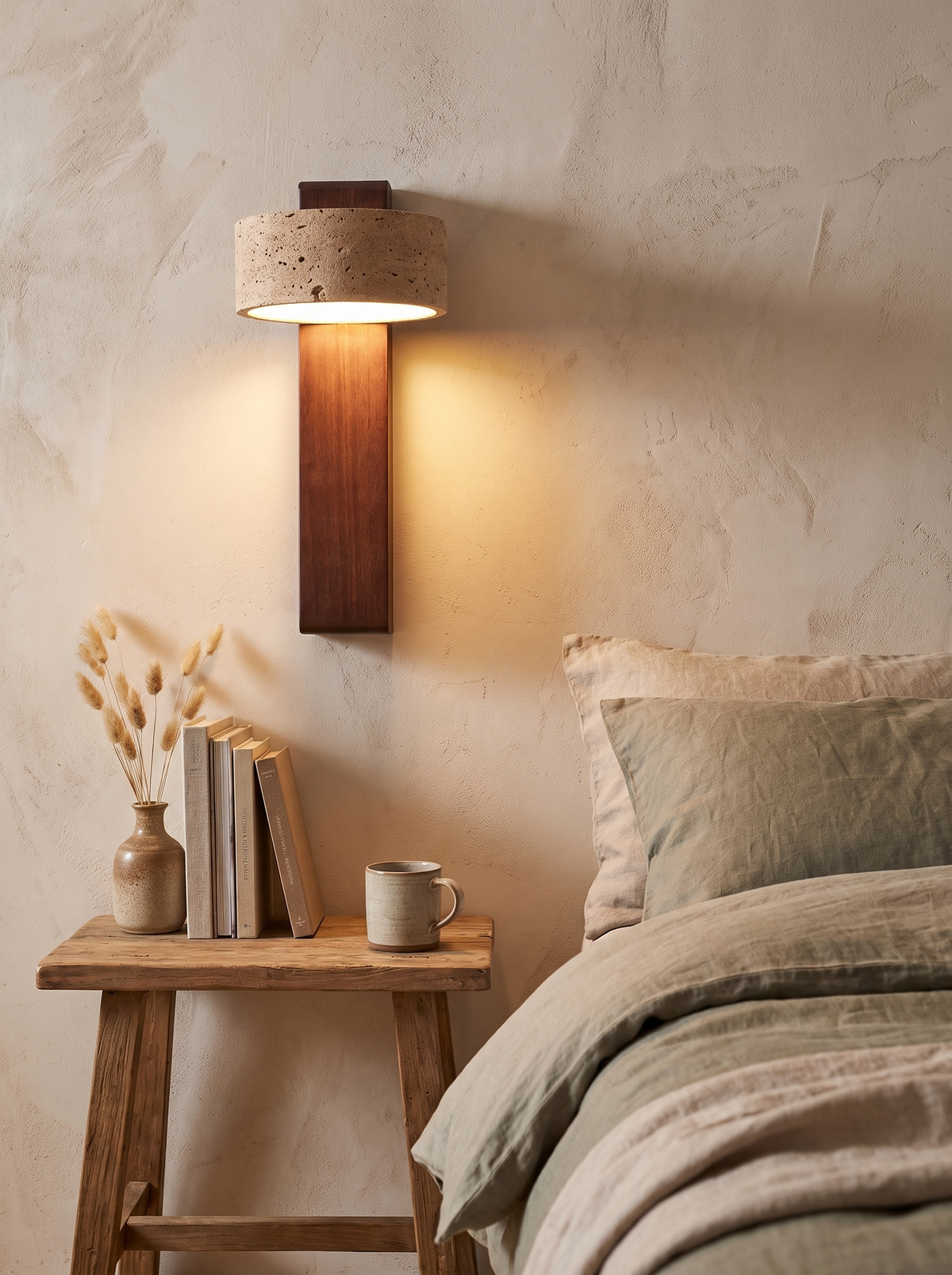 Travertine Wall Lamp stone catching the light