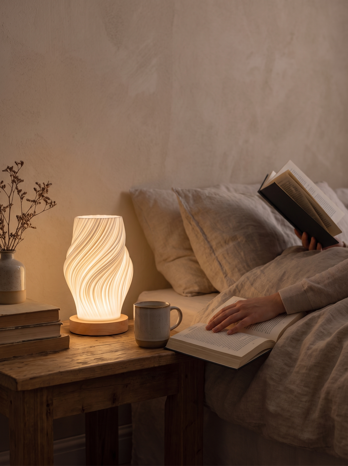 Chic Modern LED Swirl Table Lamp dimmed low