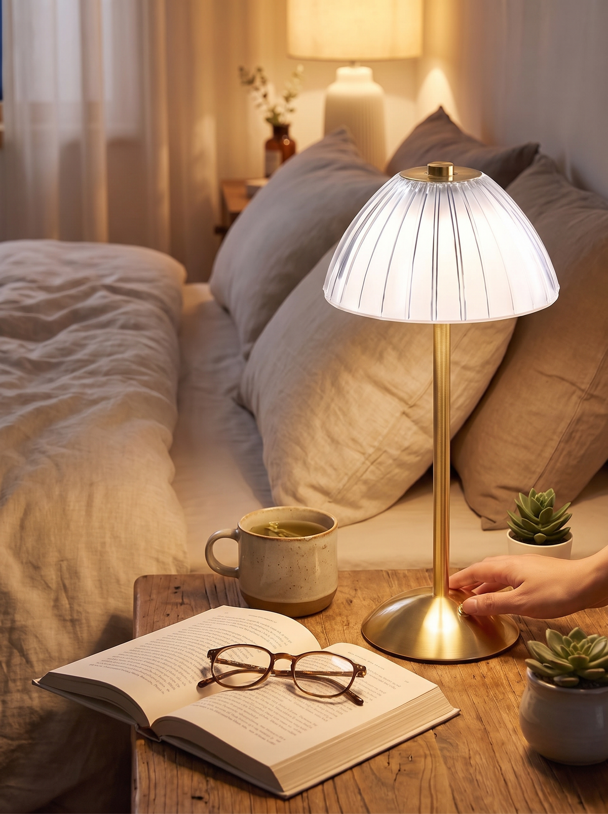 Golden Touch Table Lamp touch control in use