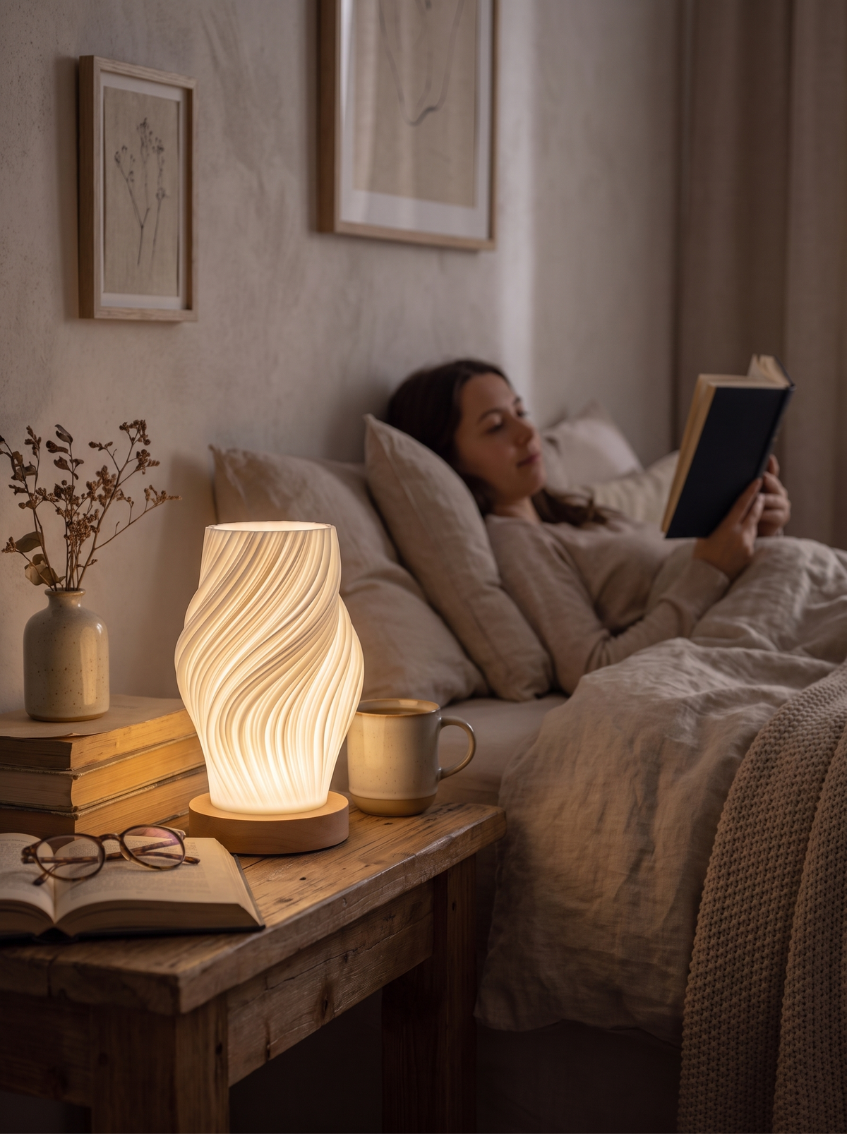 Chic Modern LED Swirl Table Lamp on a bedside