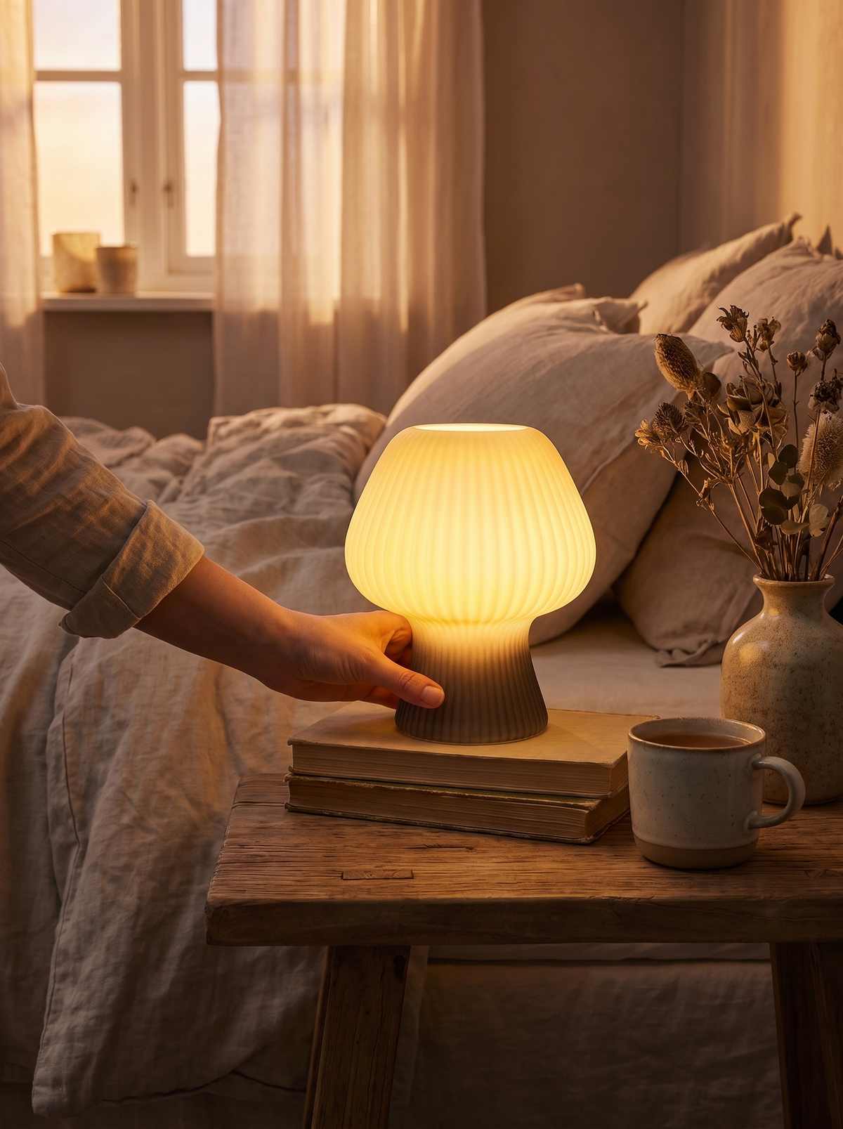 Vintage Bedside Table Lamp ribbed glass detail