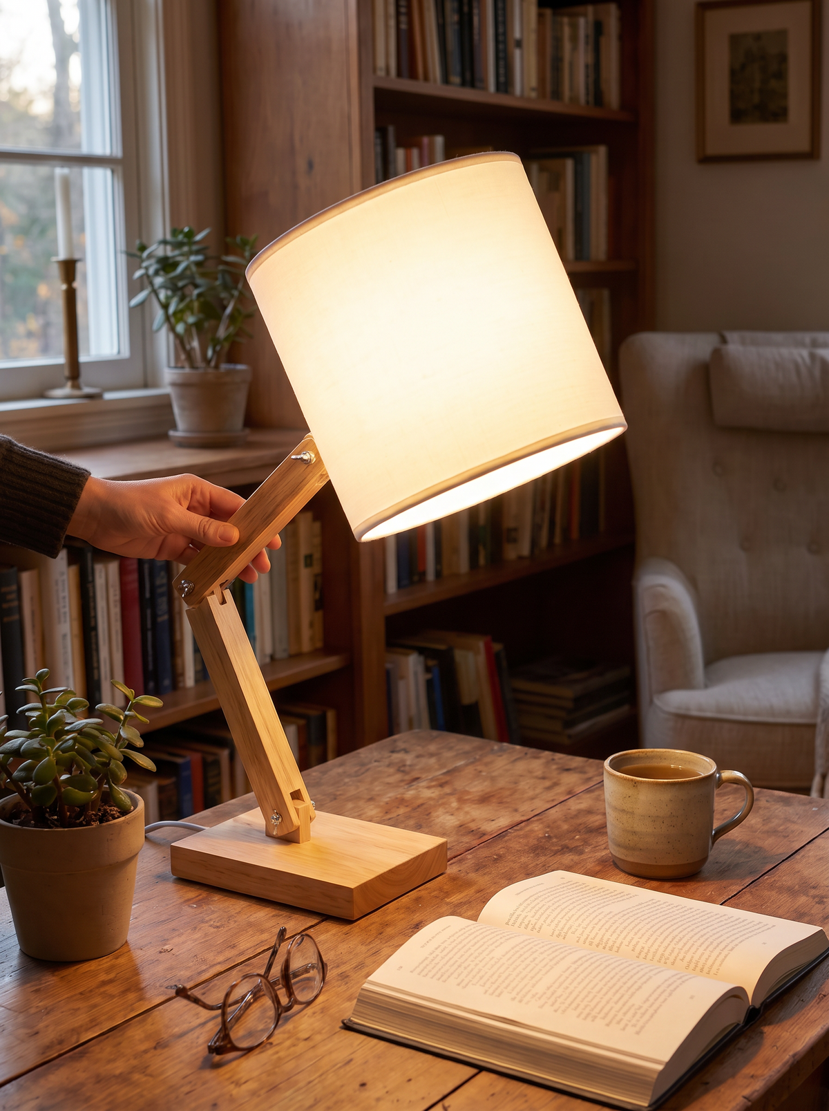 Rilna Table Lamp flexible wooden arm