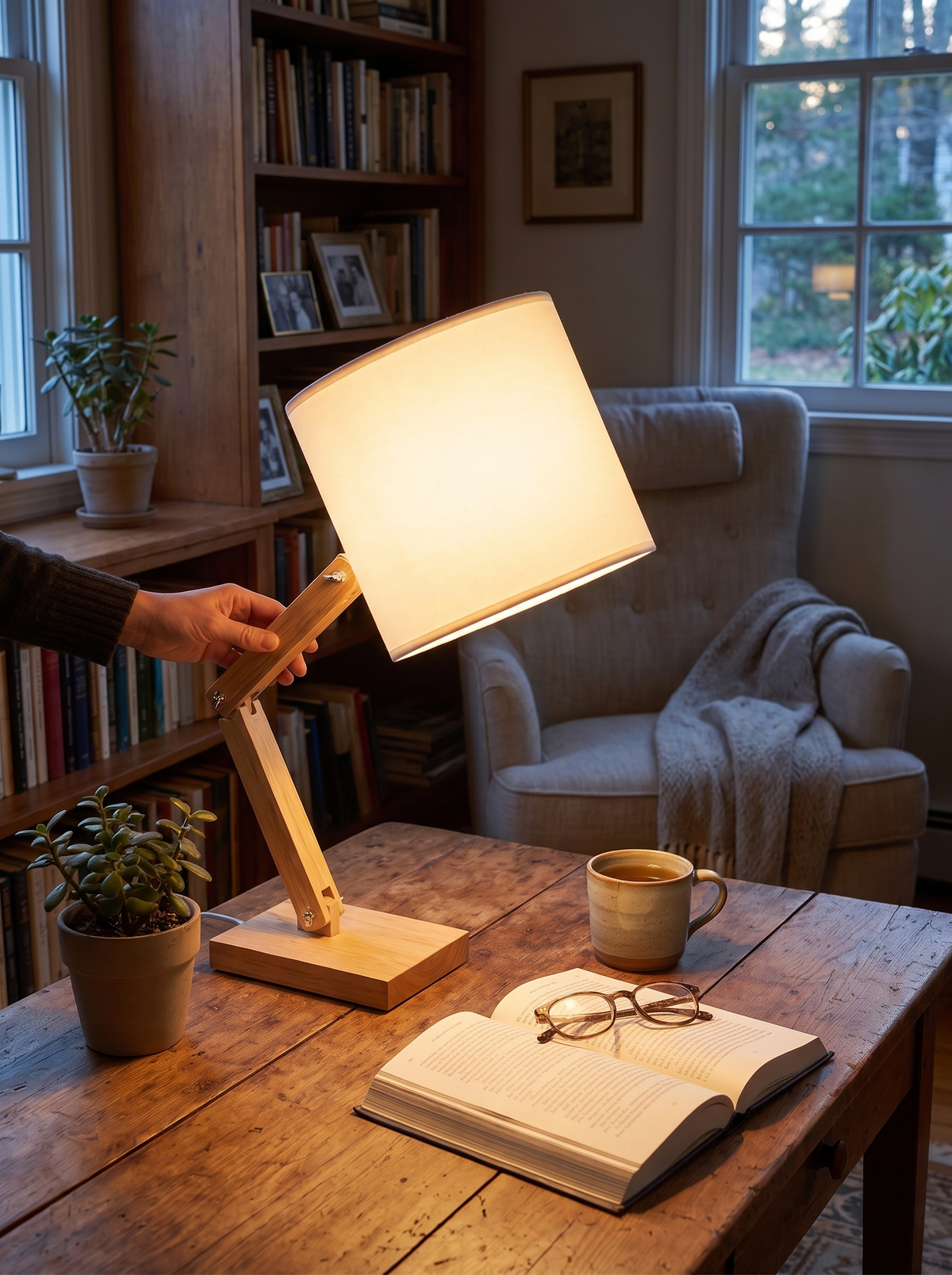 Rilna Table Lamp timber warmth on a desk
