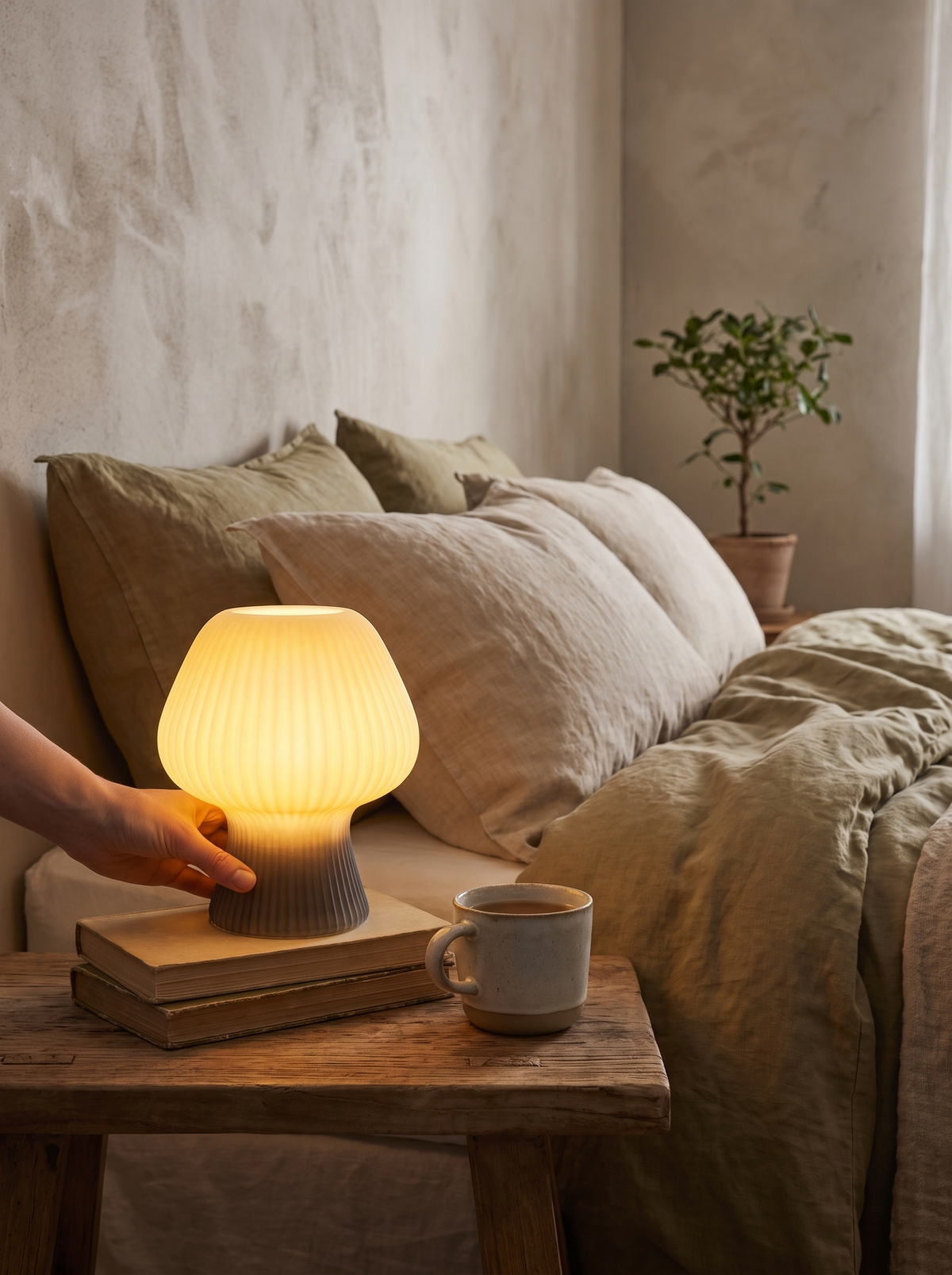 Vintage Bedside Table Lamp soft light beside a bed