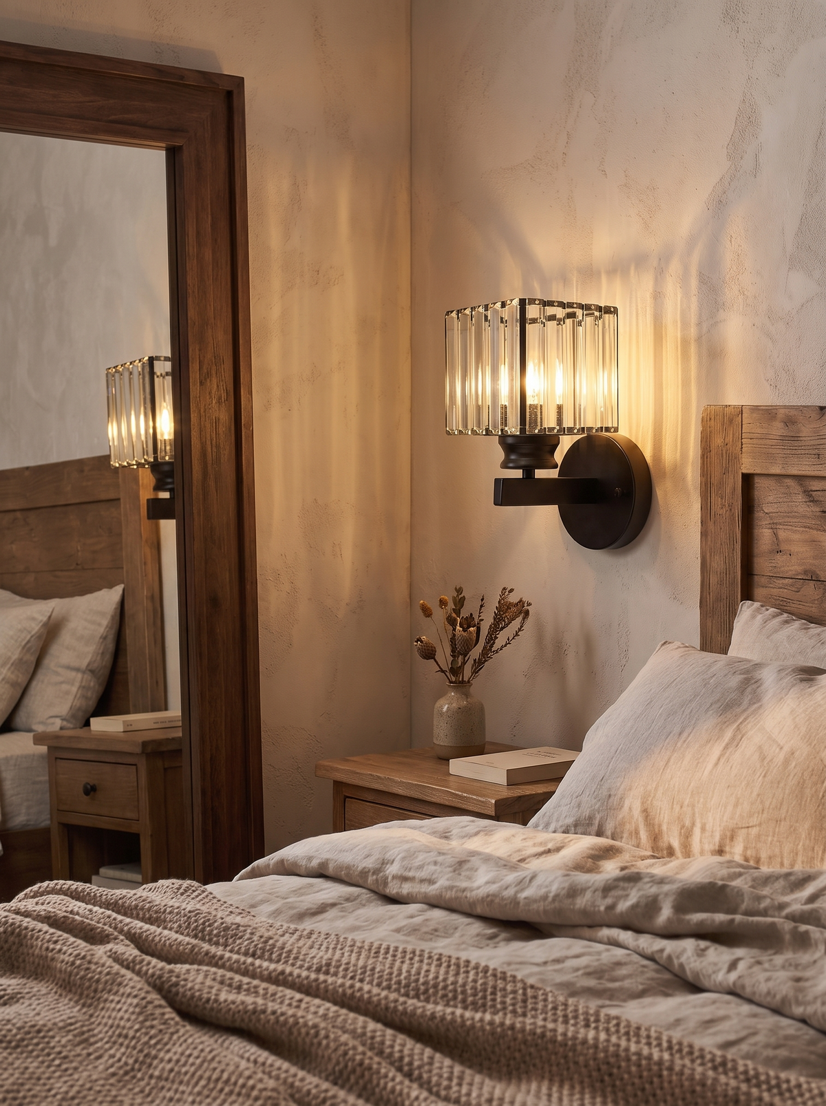 Elegant Crystal Wall Light beside a mirror