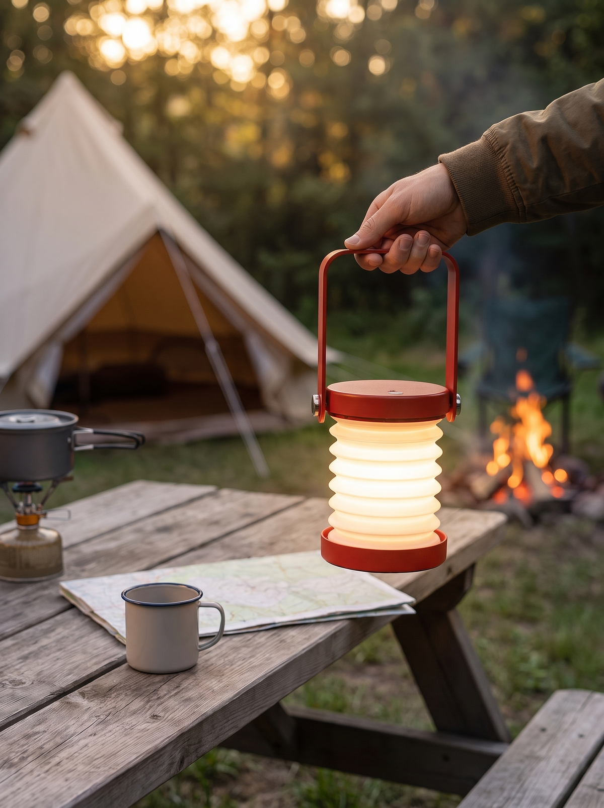 Wooden Handle Portable Lantern carried by its handle