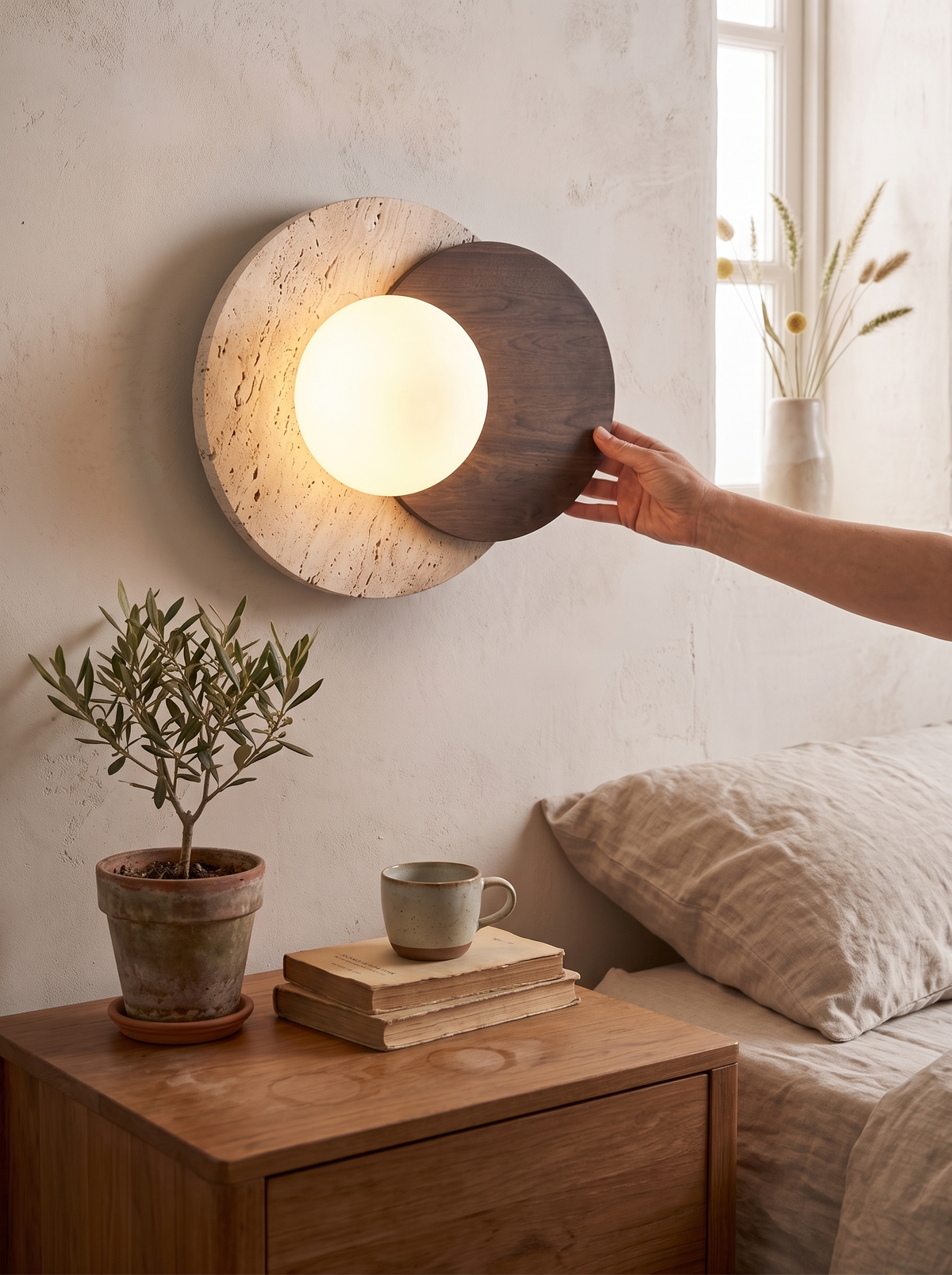 Wabi Sabi Stone Wall Lamp in a wabi sabi interior