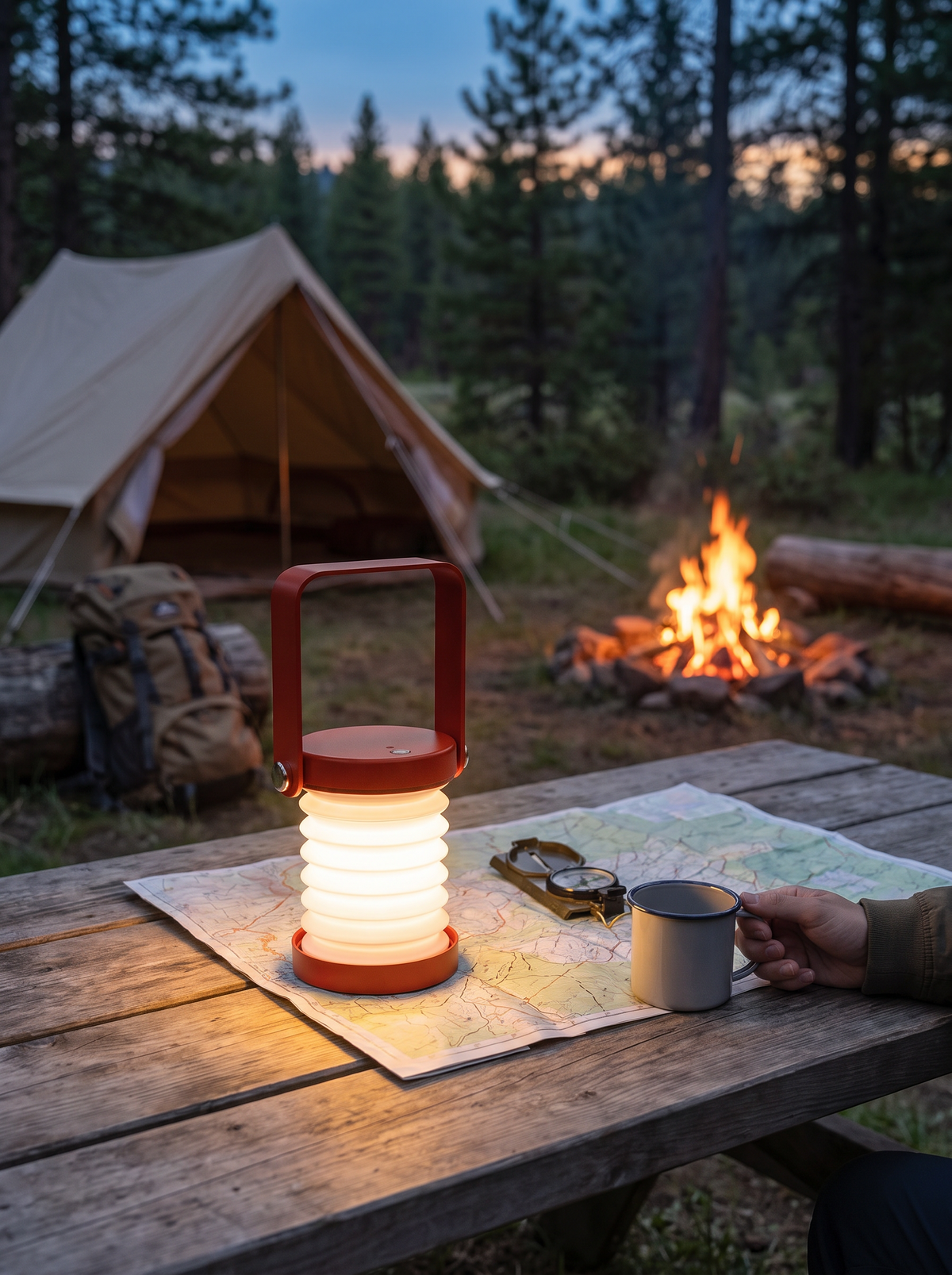 Wooden Handle Portable Lantern folded down