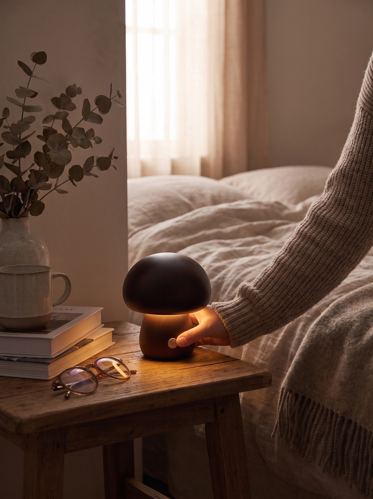 Portobello Mushroom Lamp natural wood body
