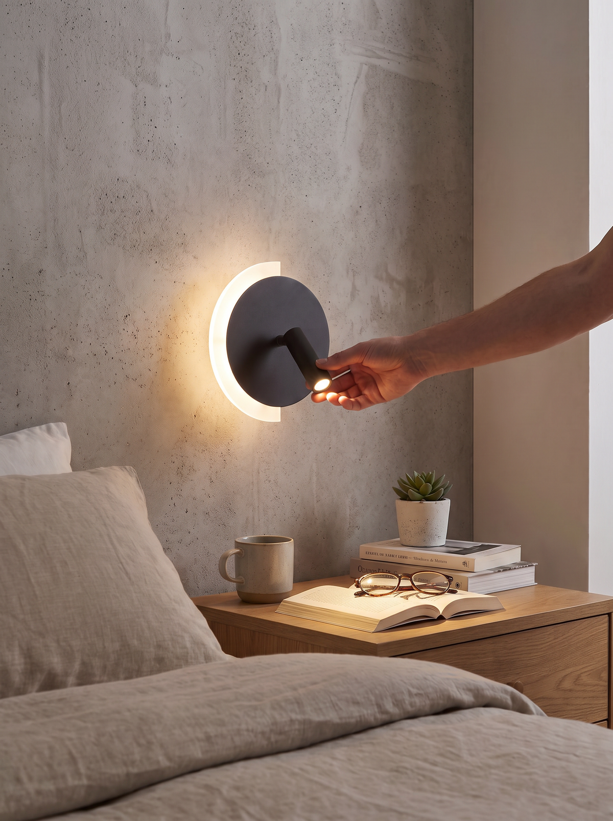 LunaSpot Wall Light lighting a page