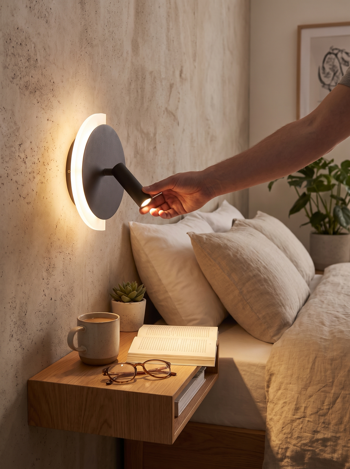 LunaSpot Wall Light beside a bed