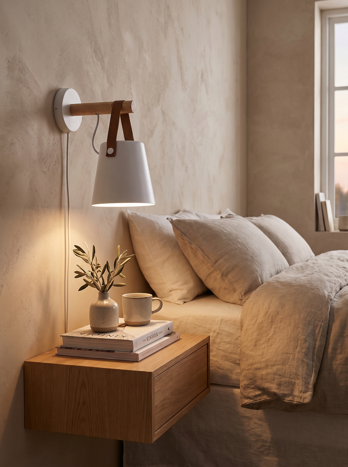 Nordic Wood and Leather Wall Lamp hanging simply