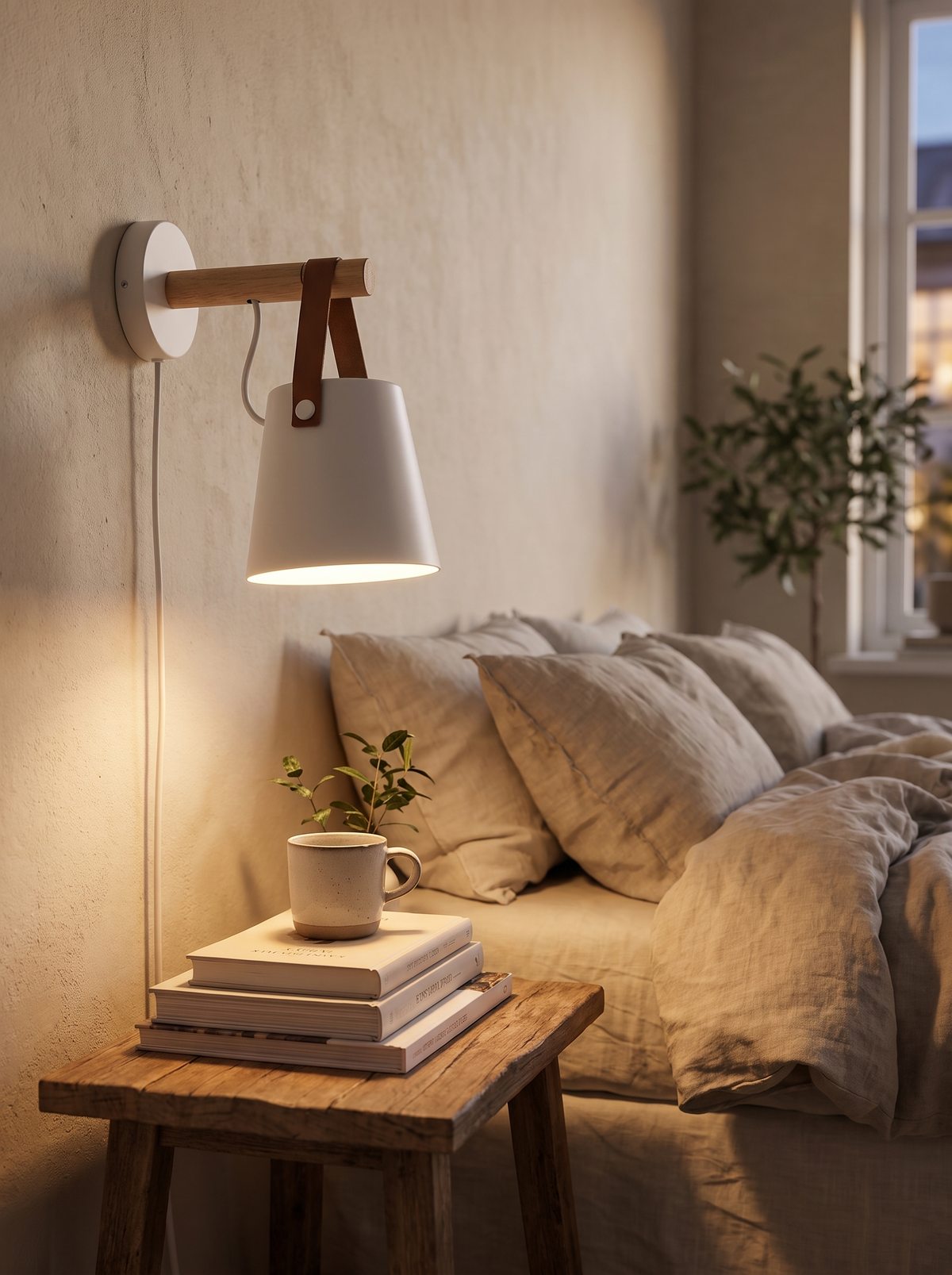 Nordic Wood and Leather Wall Lamp material detail