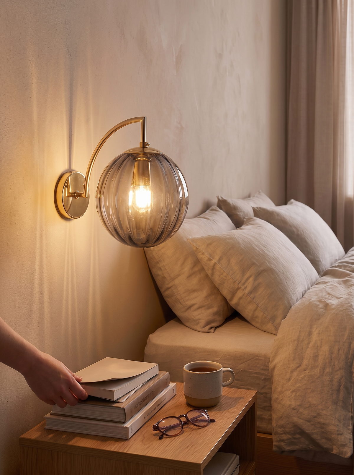 Modern Glass Ball Wall Lamp tinted glass on brass
