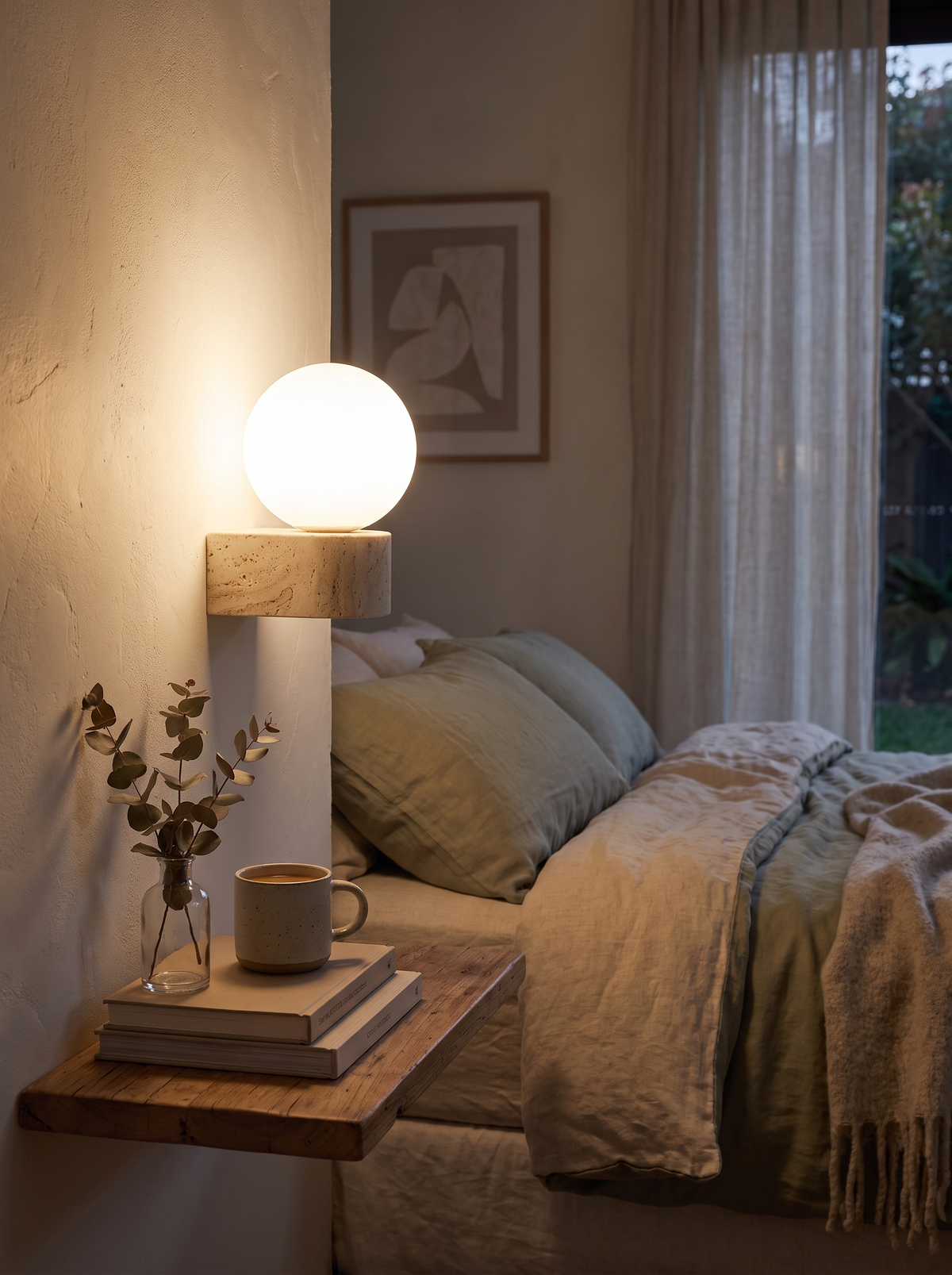 Travertine Stone Wall Lamp softened light