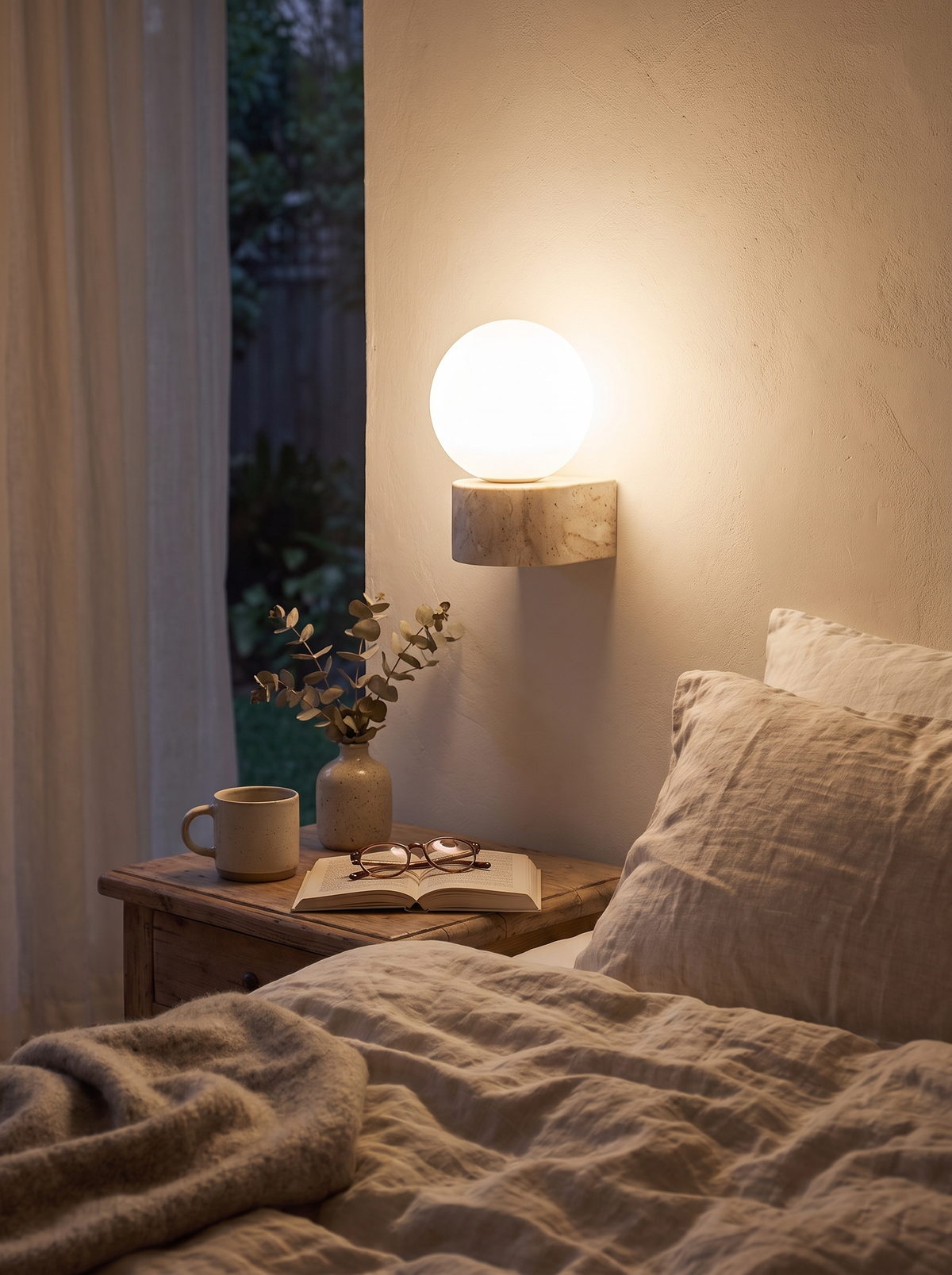 Travertine Stone Wall Lamp in a quiet room
