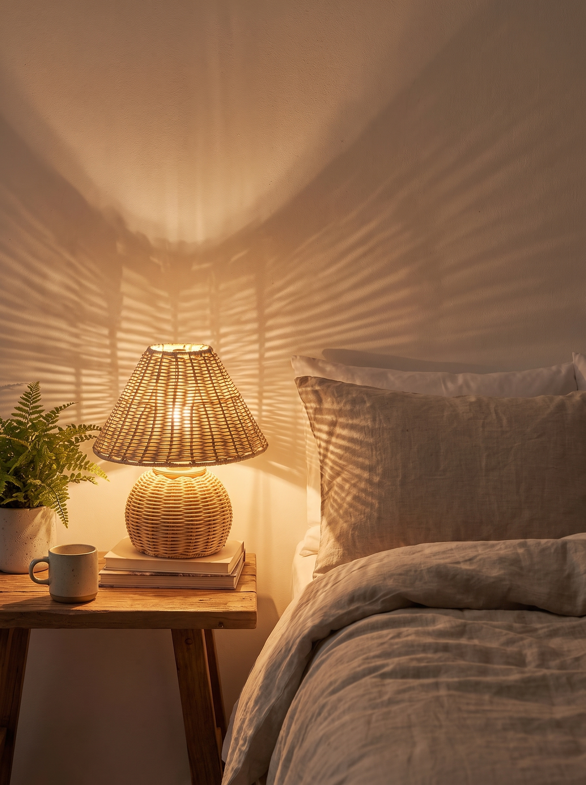 Bamboo Woven Desk Lamp warm woven shadows