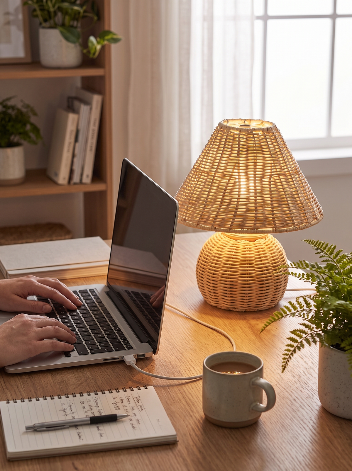 Bamboo Woven Desk Lamp powered over USB