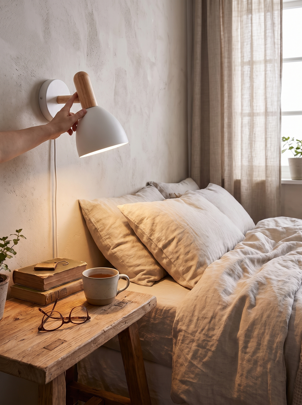 Nordic Wooden Wall Lamp adjusted timber arm