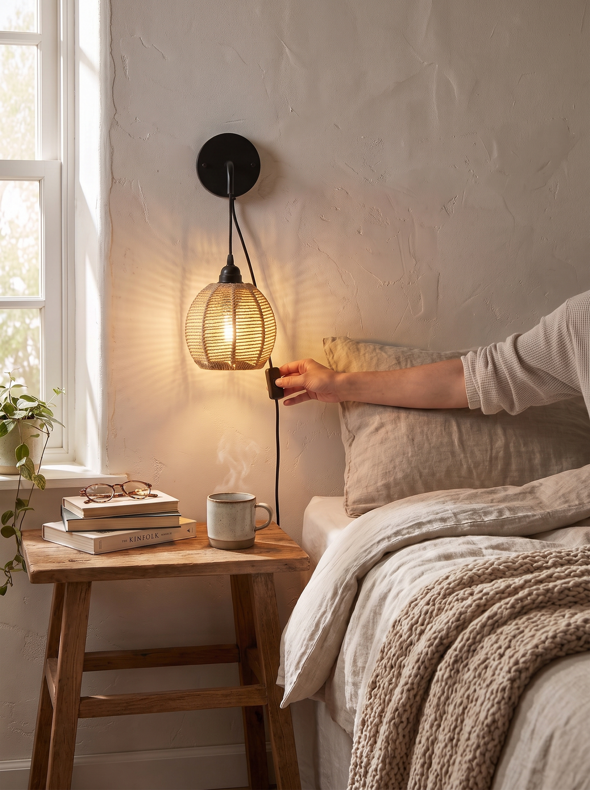 Boho Rattan Wall Lamp handwoven warmth