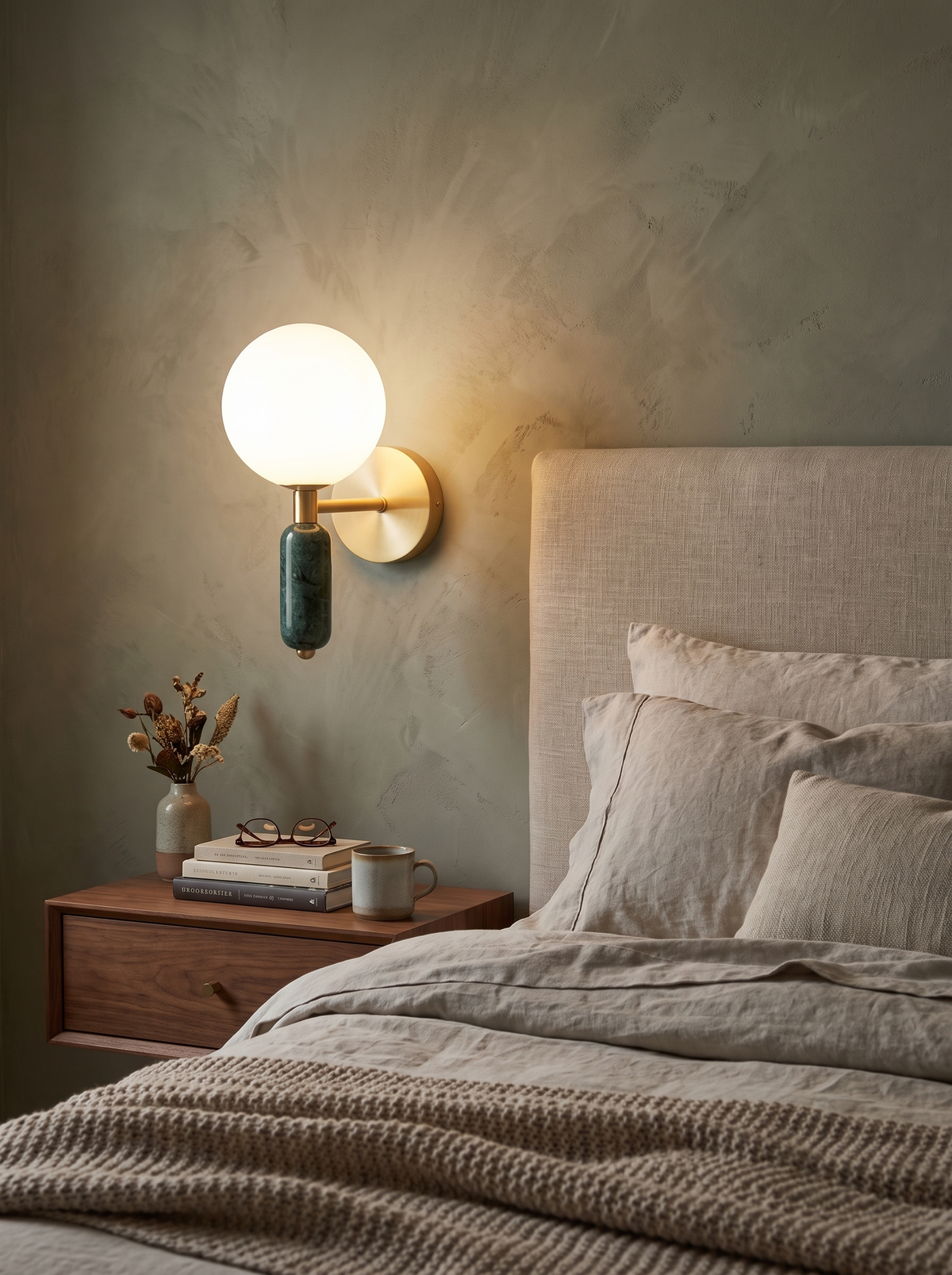 Marble and Glass Wall Lamp with gold finish