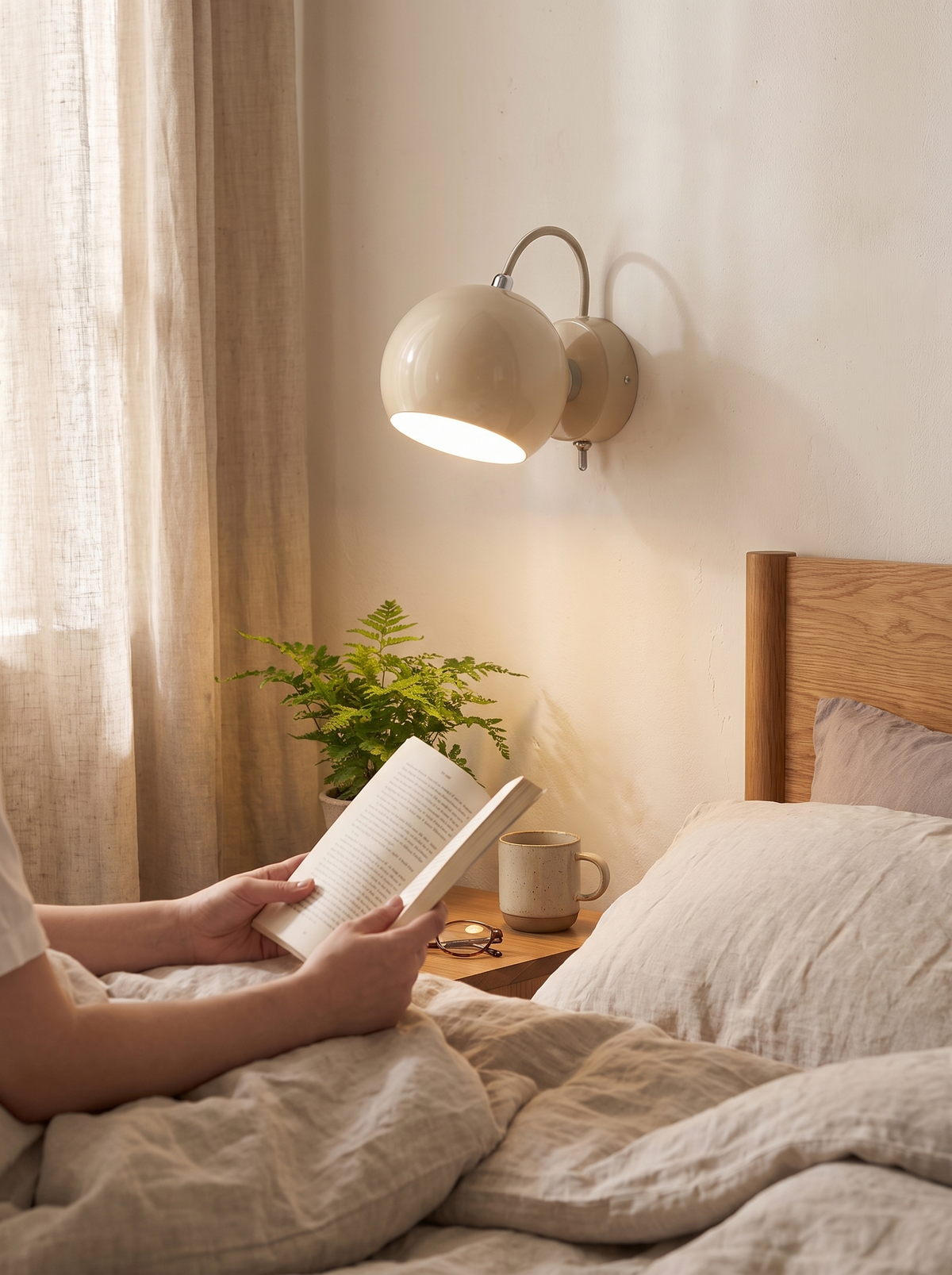 Nordic Cream Wall Lamp angled to direct the light