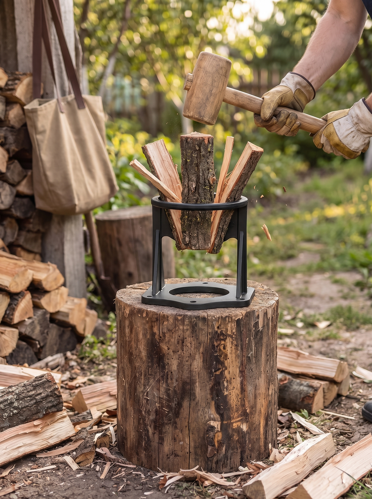 KindlePro log splitter splitting a log into kindling