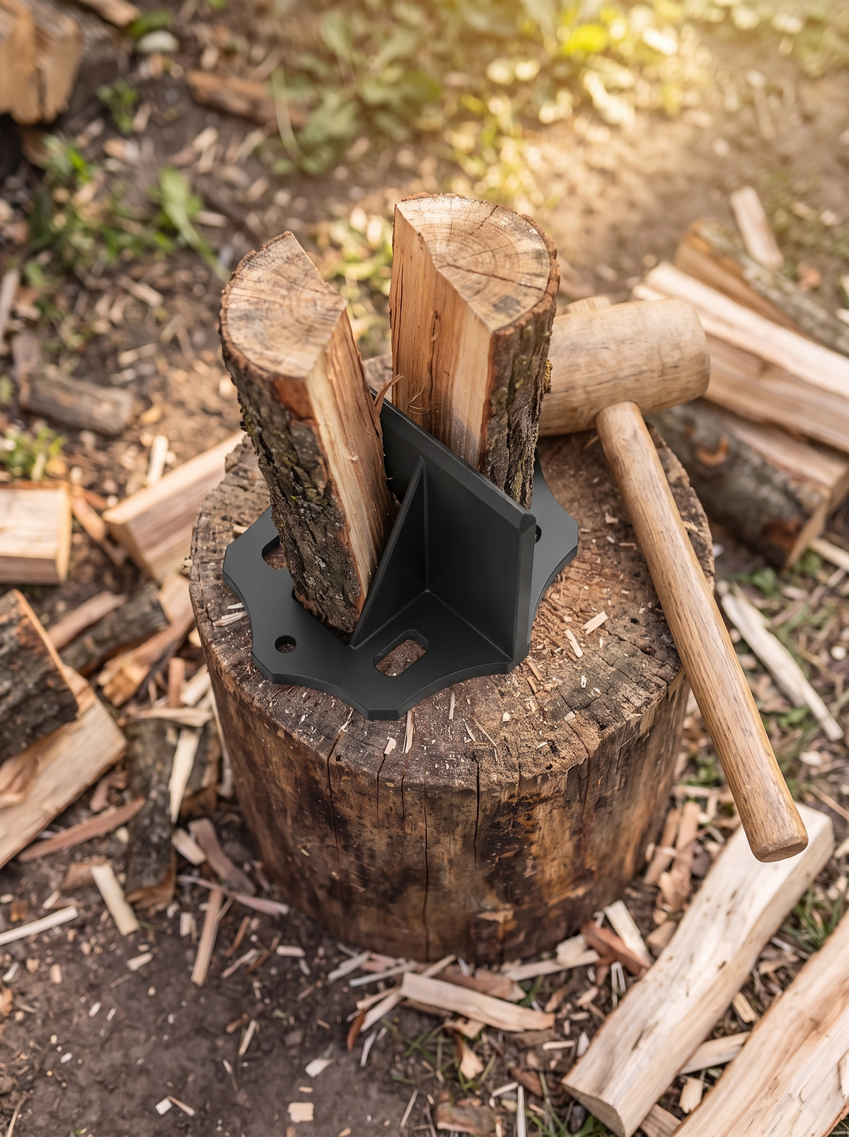 KindlePro log splitter blade biting into end grain
