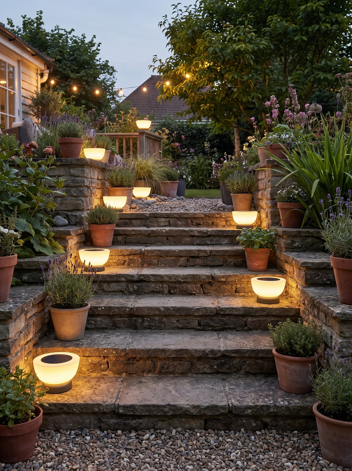 Solar Landing Lights marking a flight of outdoor stairs
