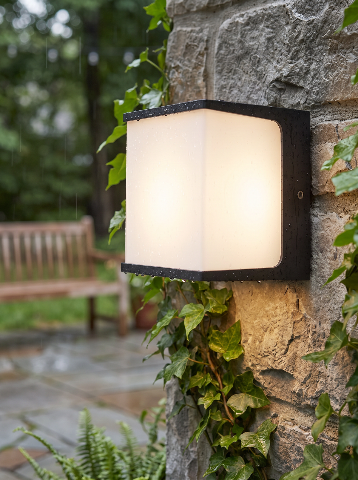 AeroCube Outdoor Wall Light sealed aluminium body after rain