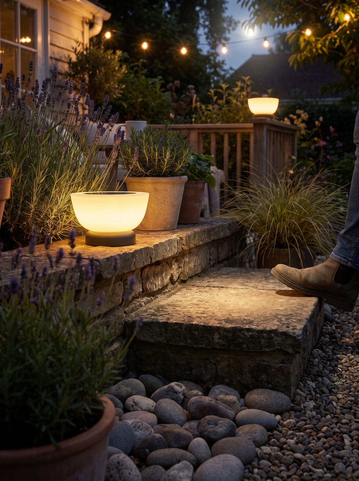 Solar Landing Light lighting the tread of a step