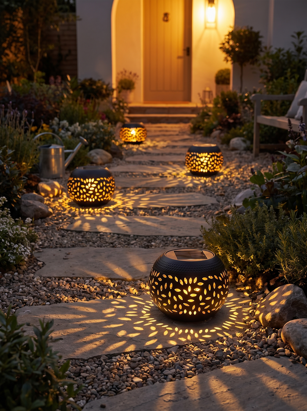 Lumopattern Solar Garden Lights spaced along a path