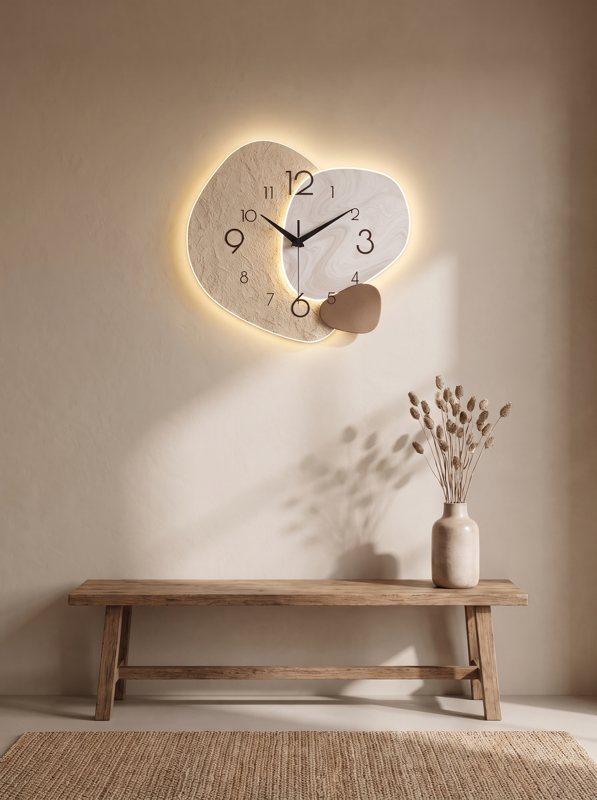 TempoStone wall clock on a plaster living room wall