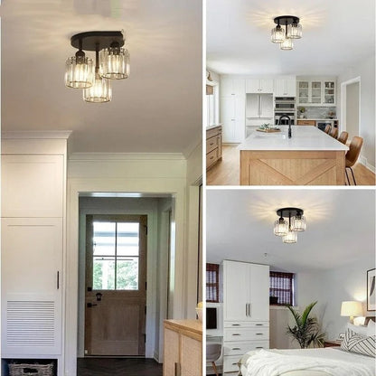 Luxurious Modern Gold Crystal Ceiling Light – 3-Light Semi-Flush Mount
