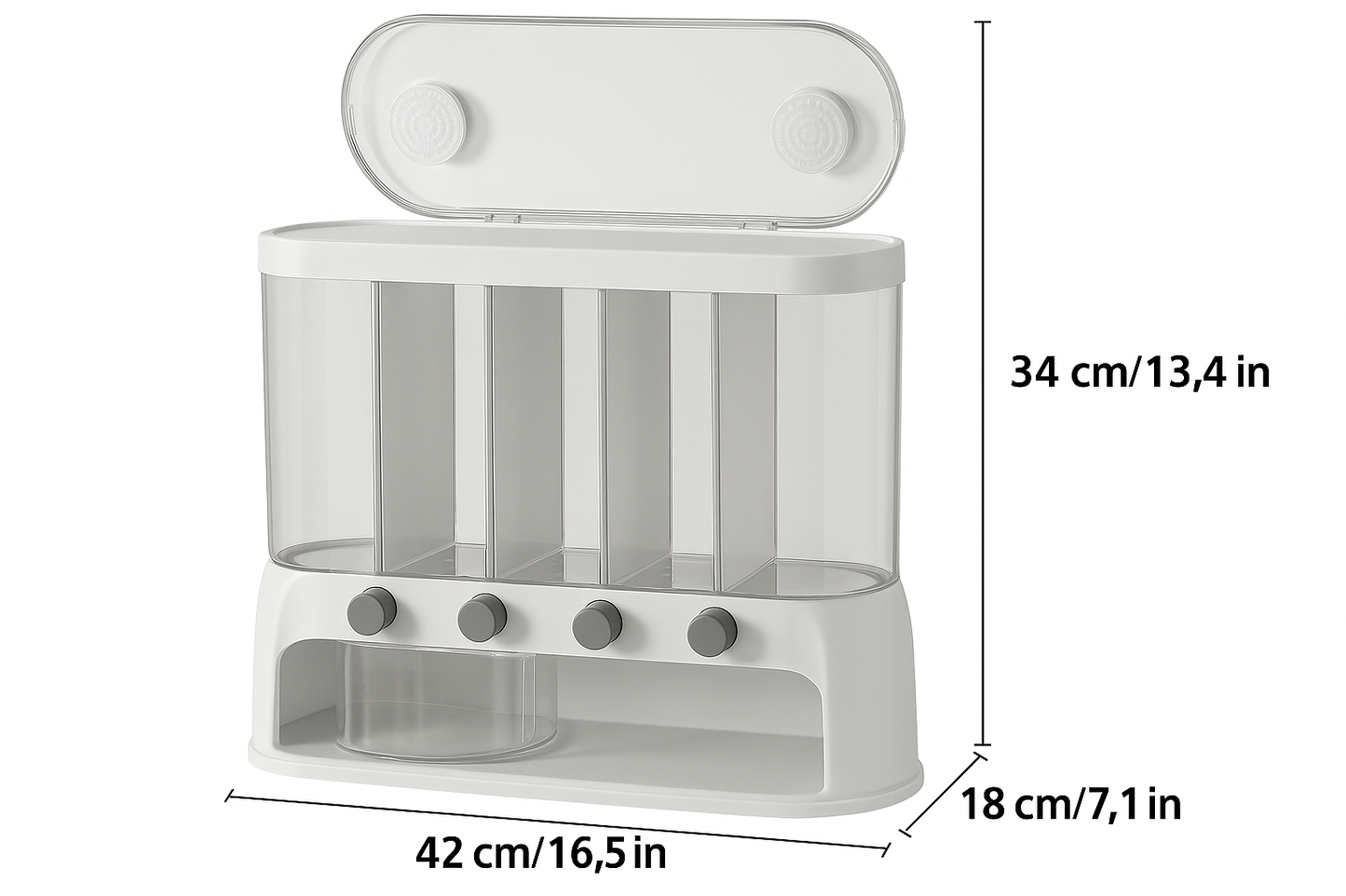 Multi-Compartment Grain Storage Container for Kitchen – Airtight Pantry Organizer with Flip-Top Lid