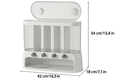 Multi-Compartment Grain Storage Container for Kitchen – Airtight Pantry Organizer with Flip-Top Lid