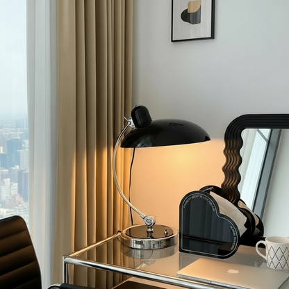 ScandiArc Table Lamp with Bauhaus-Inspired Curved Metal Design