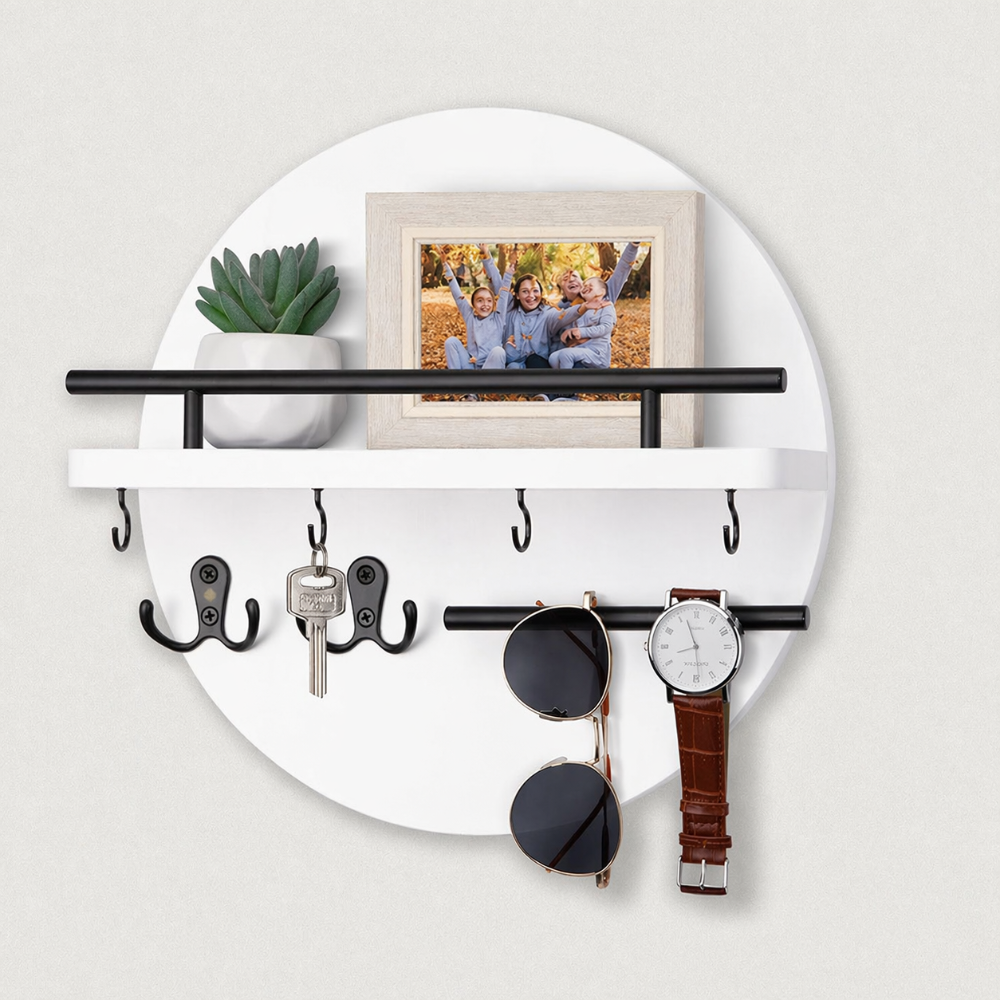 Chic Round Wooden Key Holder - Eco-Friendly Wall Organiser